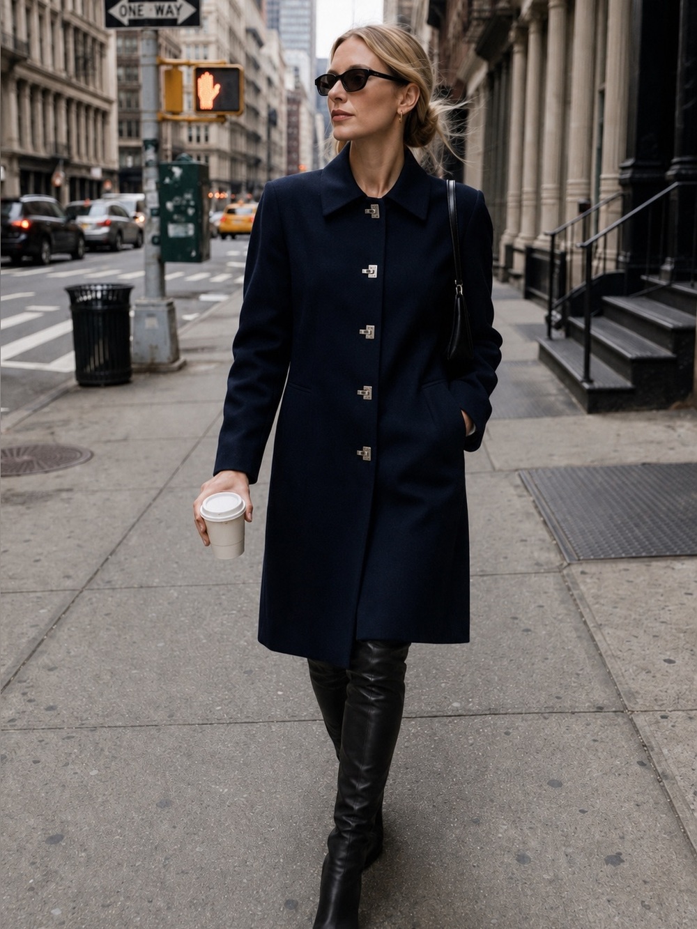 Vintage Rena Rowan Navy Coat Dress Minimalist Tailored Old Money CBK Style Sz 8